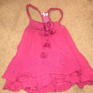 Hot pink floral embroidered tank